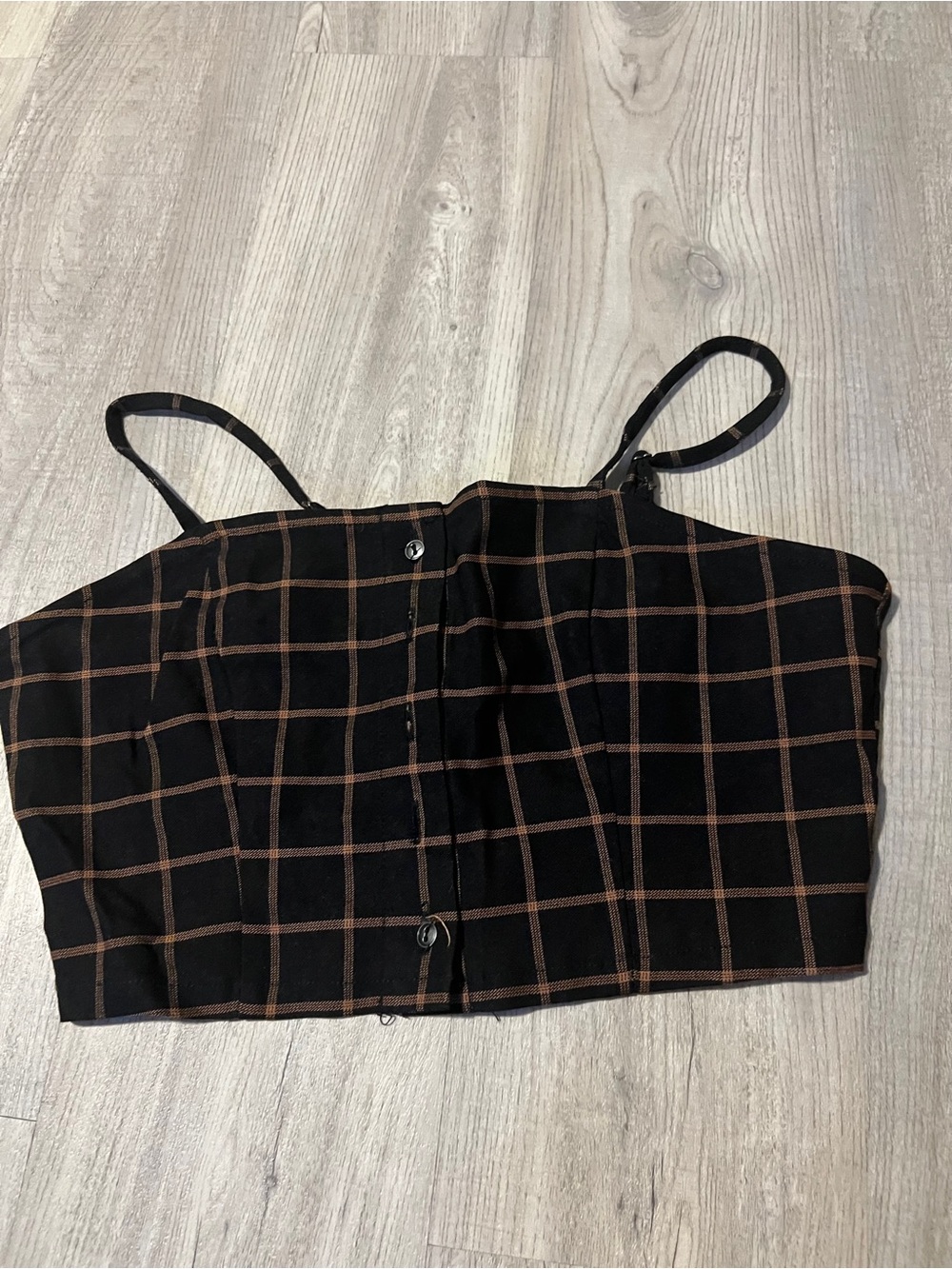Black & Brown Plaid Cropped Cami Top